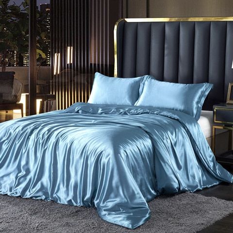 Set (4 pieces) Silk/Satin Bedding Duvet Cover - 2x Pillowcases - Sheet