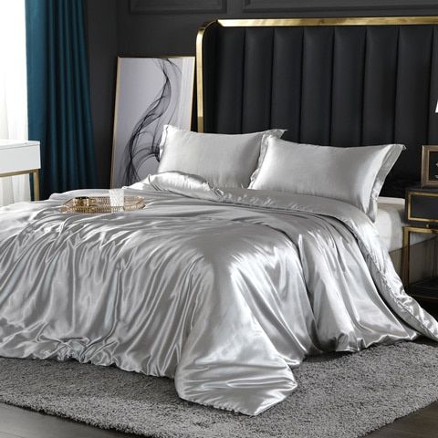 Set (4 pieces) Silk/Satin Bedding Duvet Cover - 2x Pillowcases - Sheet