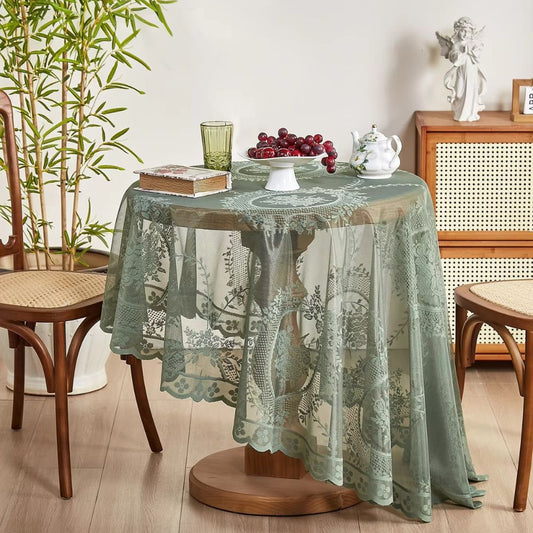 Sheer Lace Round Floral Tablecloth