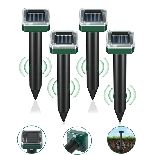 Solar-Powered Ultrasonic Pest Repeller | Repels Moles & Rodents | Waterproof, 400Hz, Garden Protection Outdoor