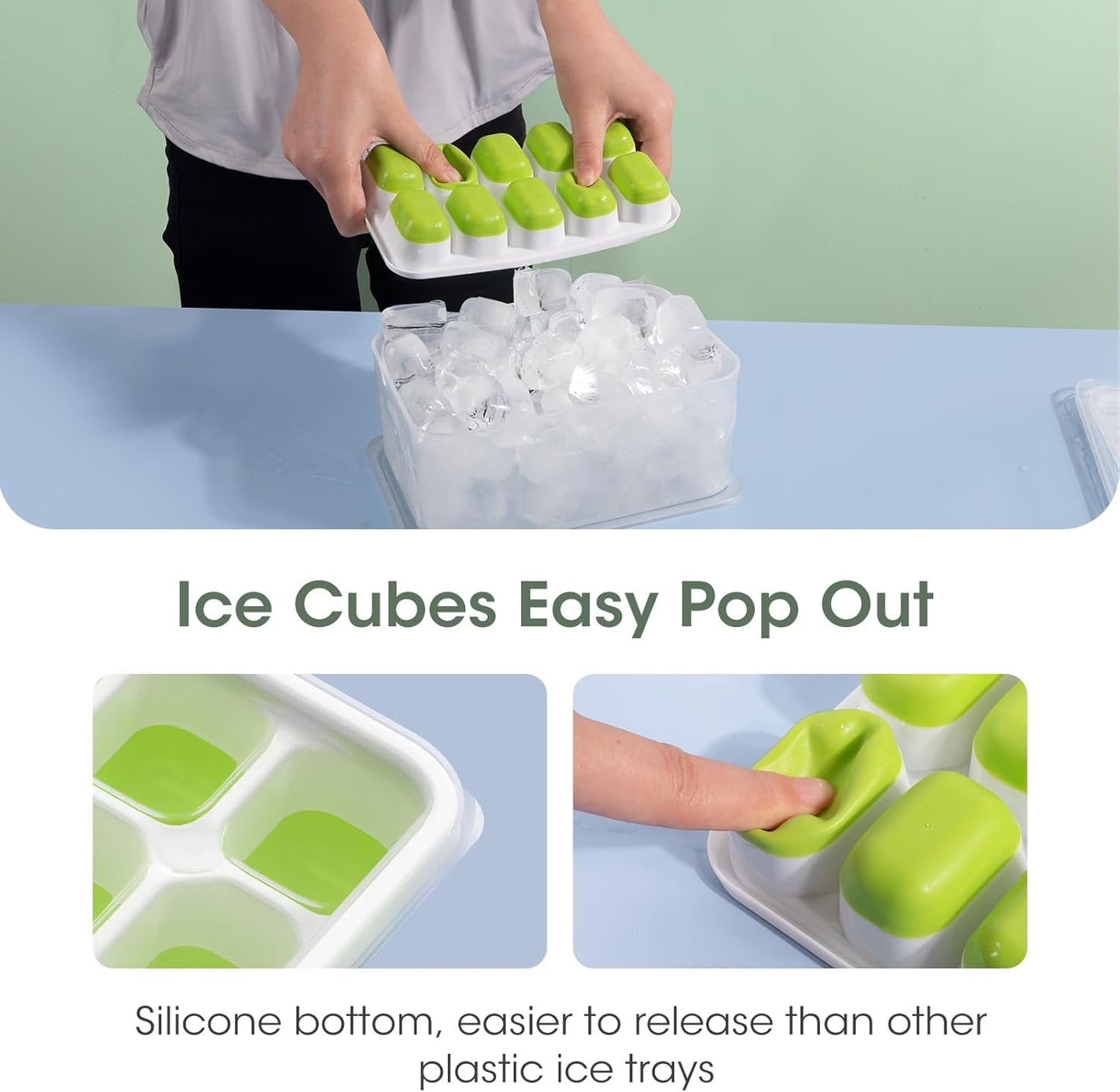 Stackable Silicone Ice Cube Trays with Storage Bin
