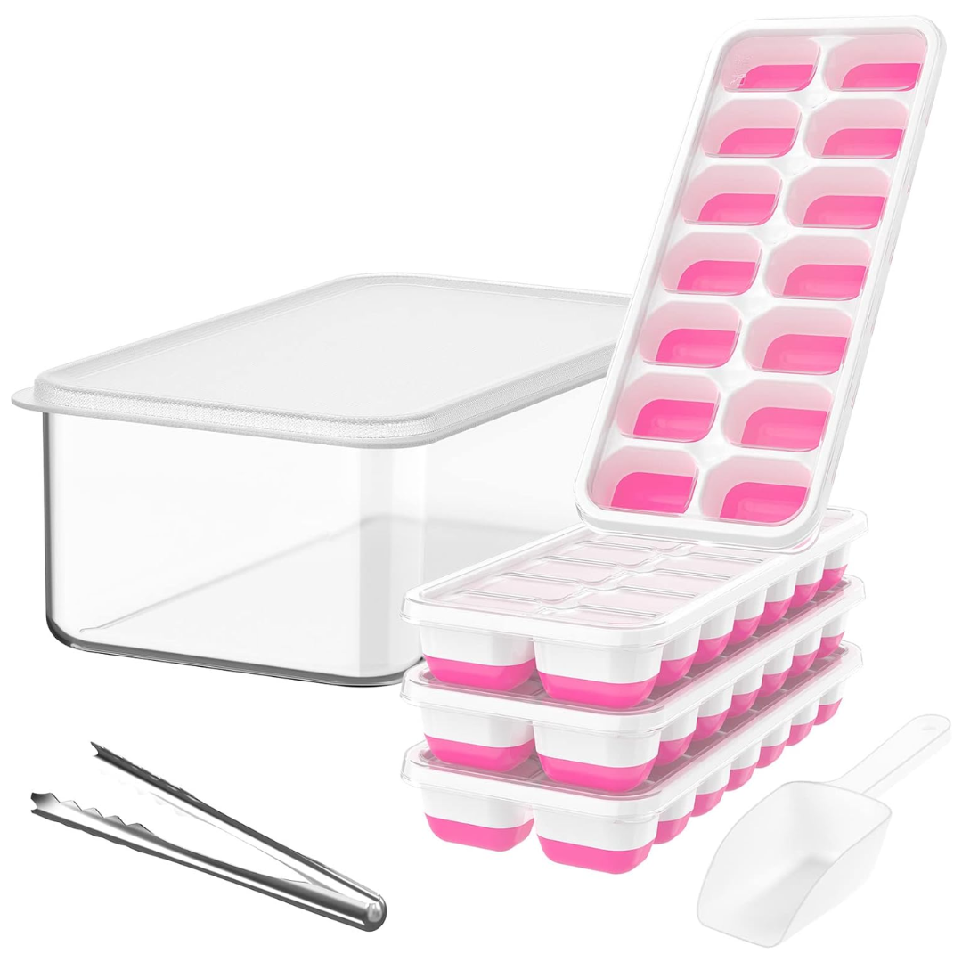 Stackable Silicone Ice Cube Trays with Storage Bin