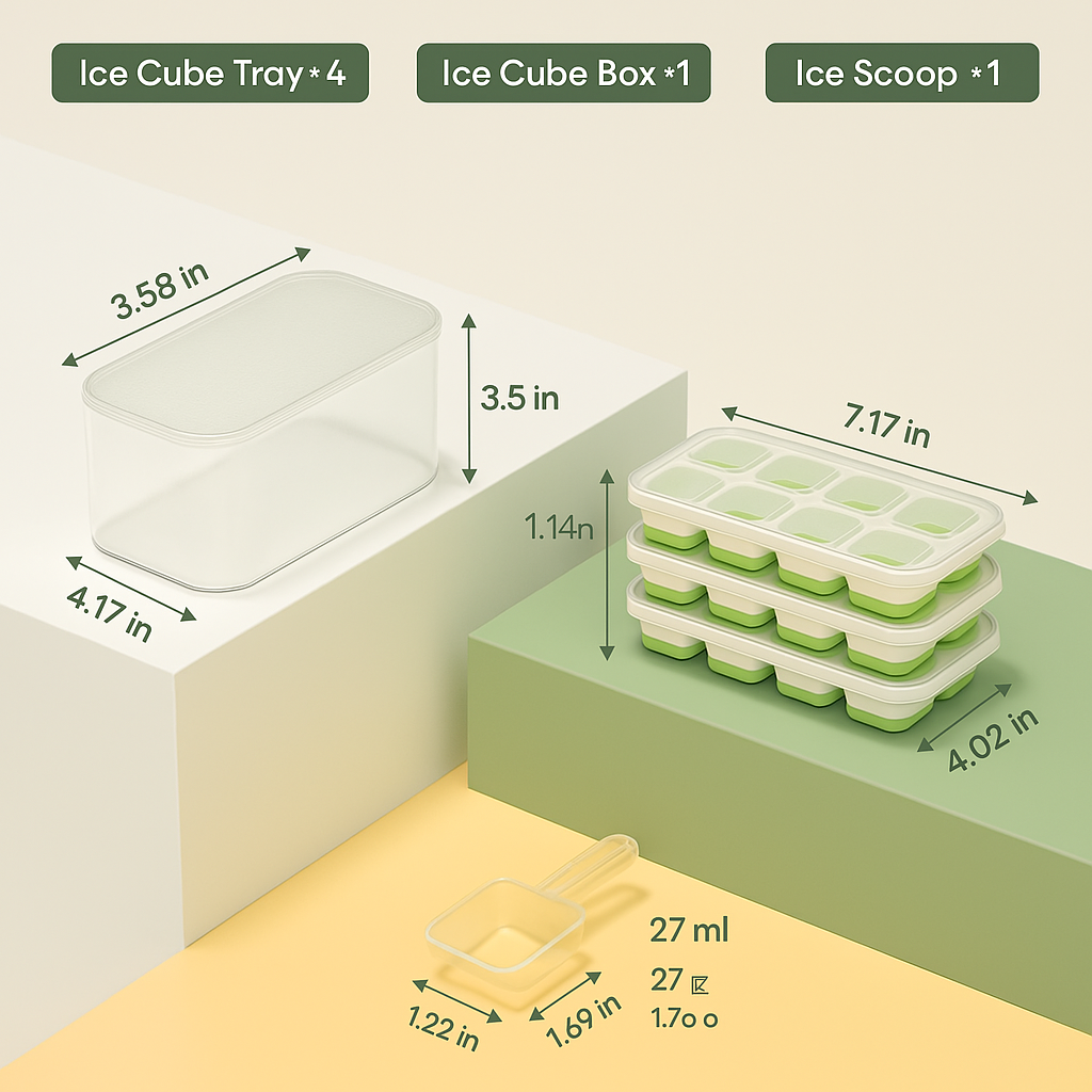 Stackable Silicone Ice Cube Trays with Storage Bin