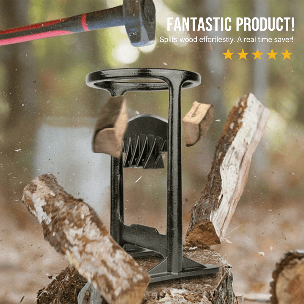 STEADYSPLIT – Safe Cast Iron Firewood Splitting Tool for Easy Winter Preparation