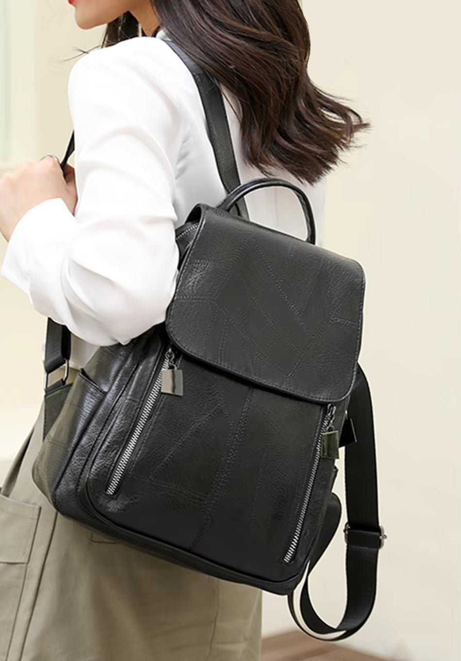 Stylish Leather Rucksack for Women | Anti-Theft Bag | Roswitha