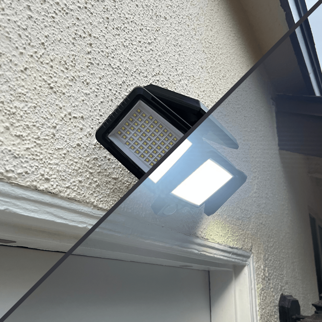 SUNDEFENSE – Solar-powered security light with motion sensor & remote control