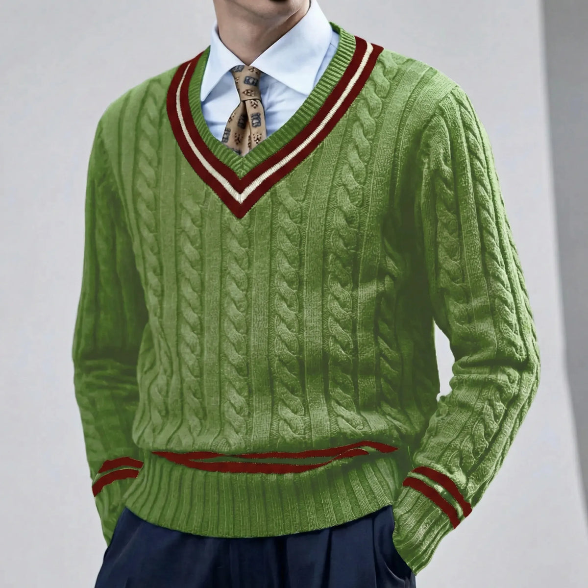 Sweter slim fit z dekoltem w serek