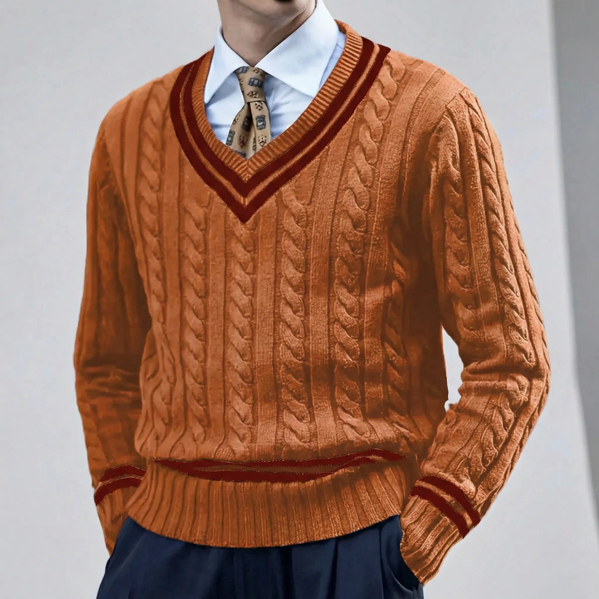 Sweter slim fit z dekoltem w serek