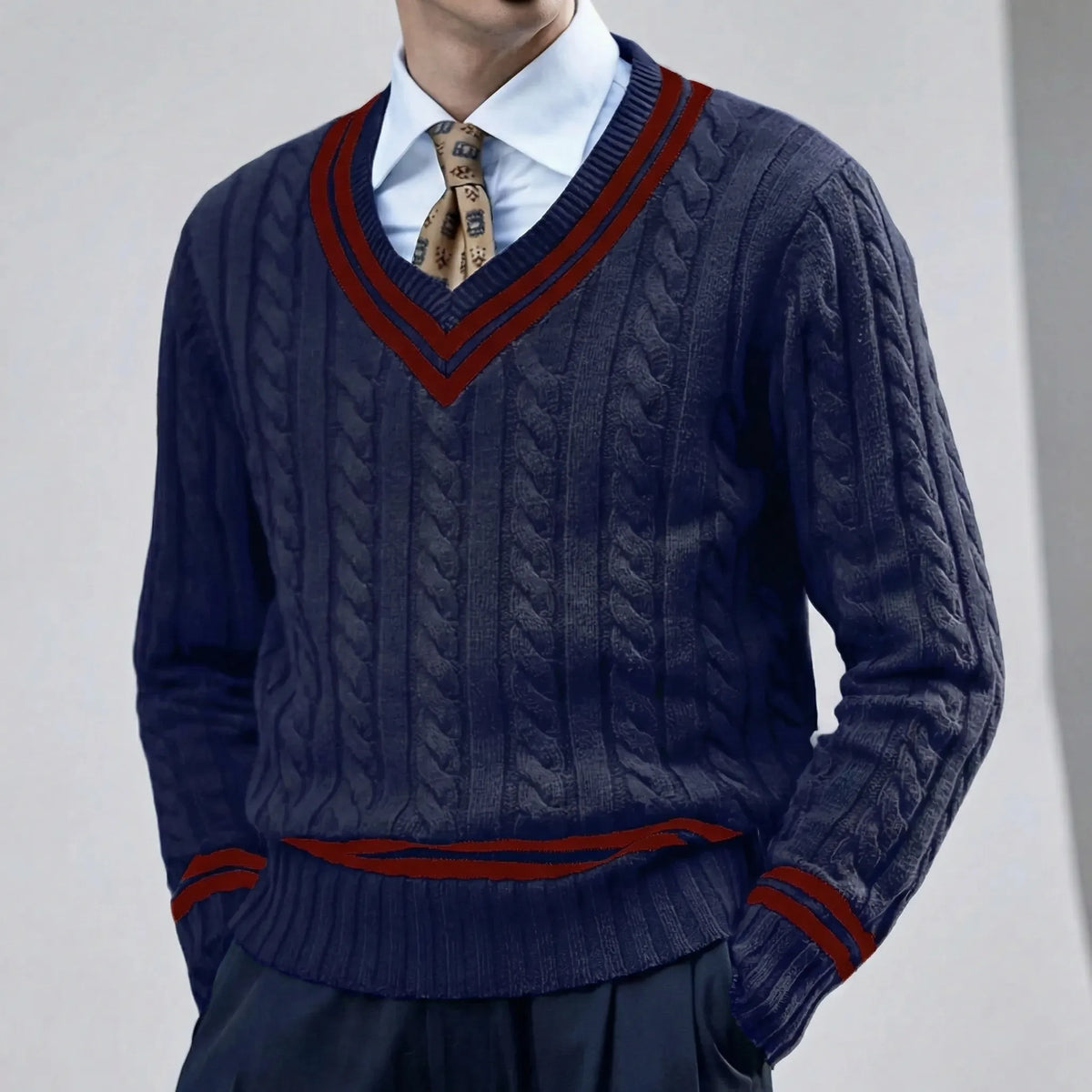 Sweter slim fit z dekoltem w serek