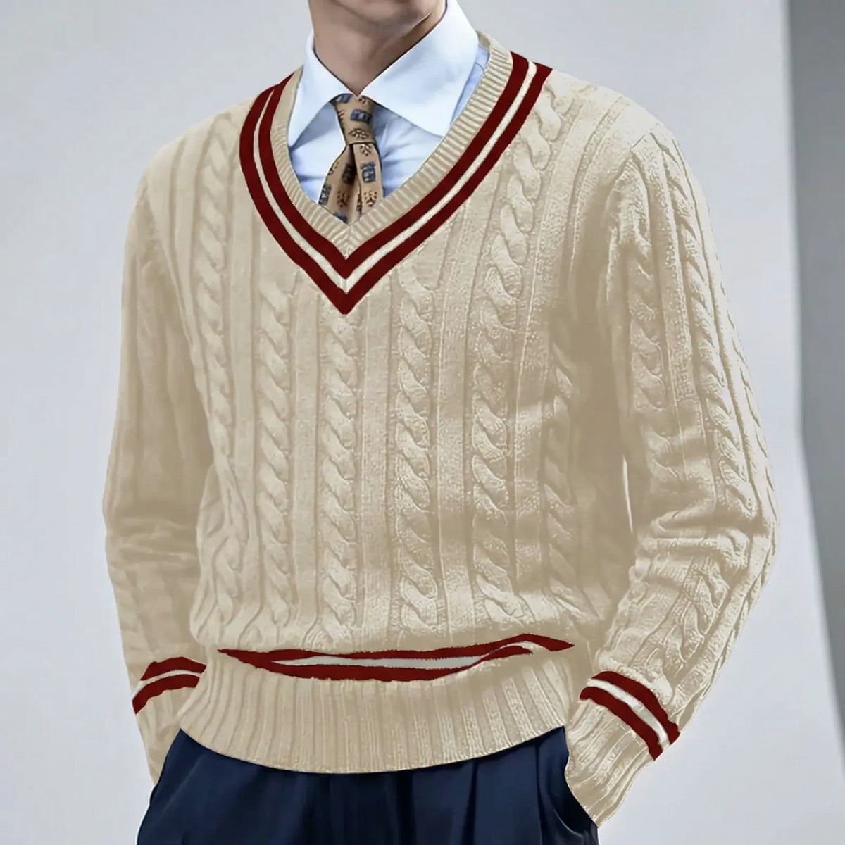 Sweter slim fit z dekoltem w serek