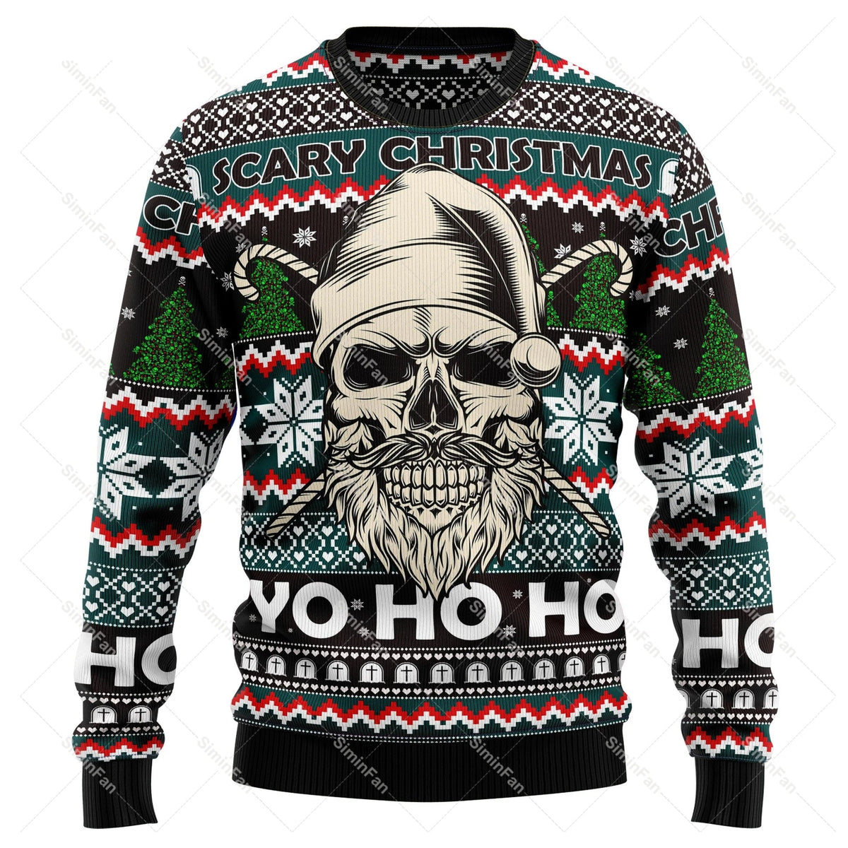 Świąteczny sweter grunge z nadrukiem czaszki
