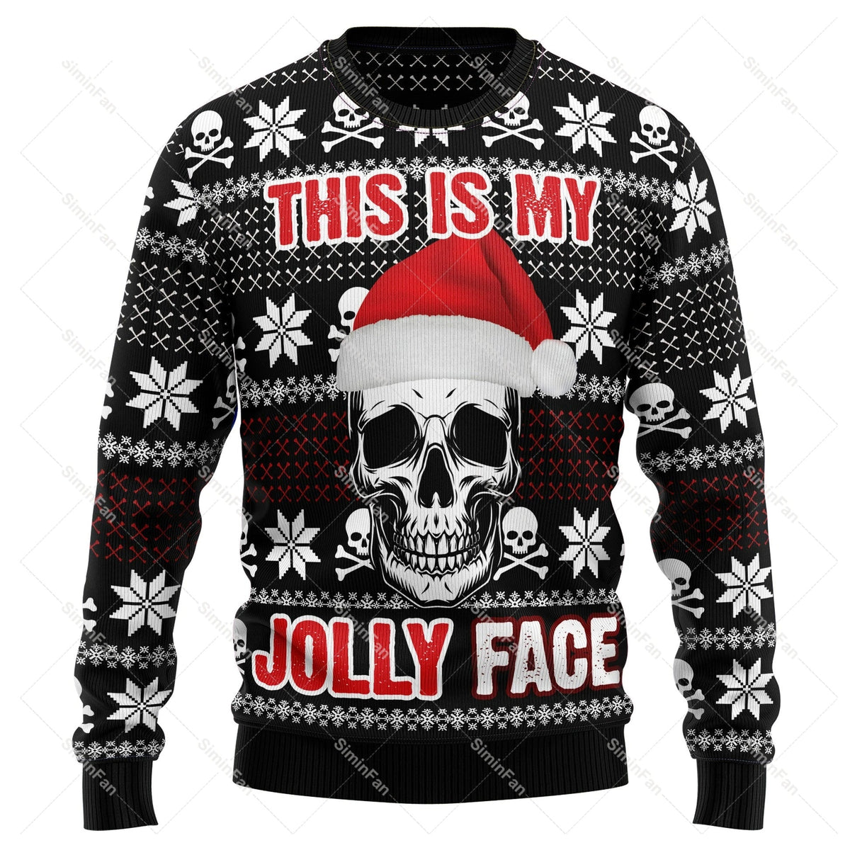 Świąteczny sweter grunge z nadrukiem czaszki