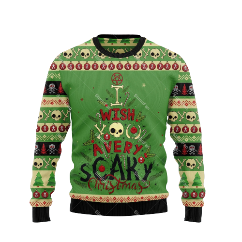Świąteczny sweter grunge z nadrukiem czaszki
