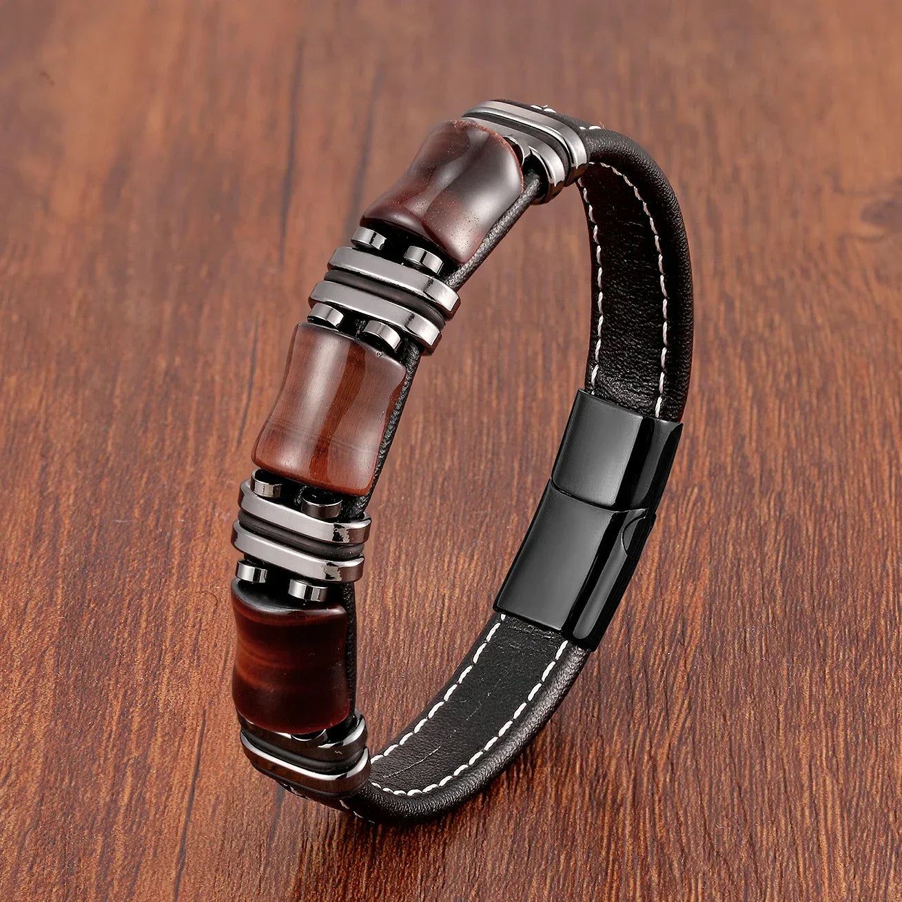 Tiger's Eye Natural Stone Leather Bracelet | Women's Jewelry