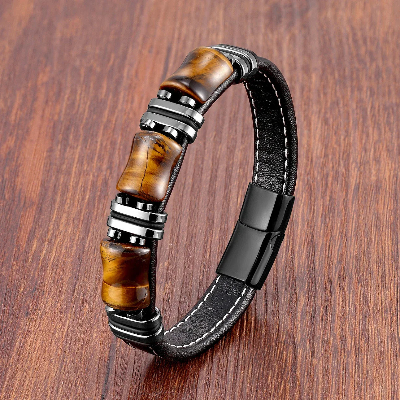 Tiger's Eye Natural Stone Leather Bracelet | Women's Jewelry
