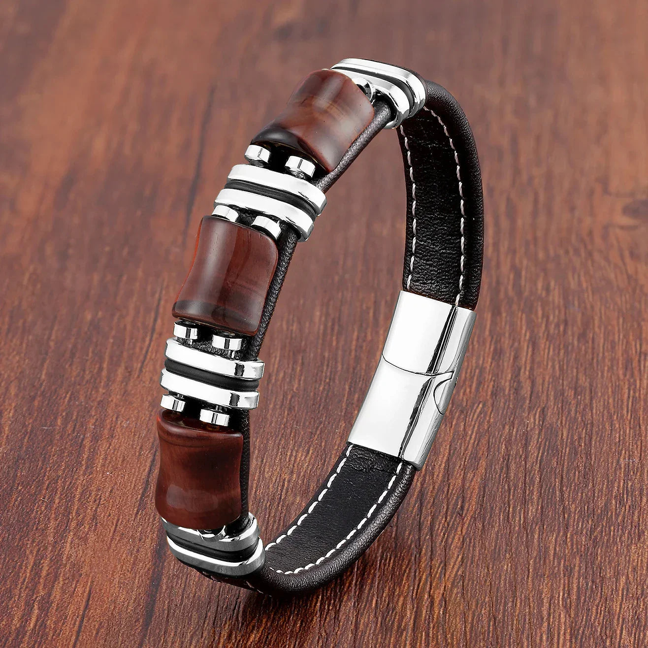 Tiger's Eye Natural Stone Leather Bracelet | Women's Jewelry