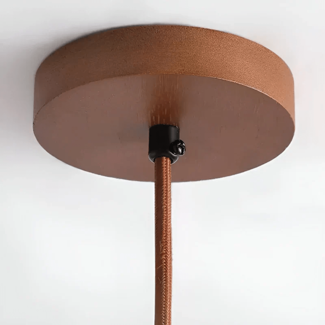 TRANQUILHALO – Retro LED ceiling light made of wood and stone for a calm atmosphere