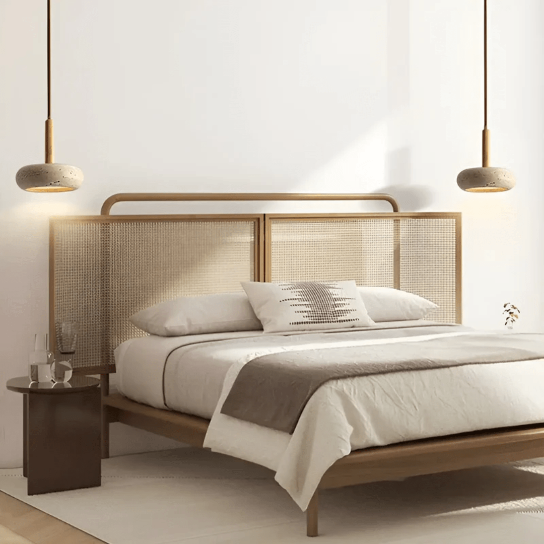TRANQUILHALO – Retro LED ceiling light made of wood and stone for a calm atmosphere