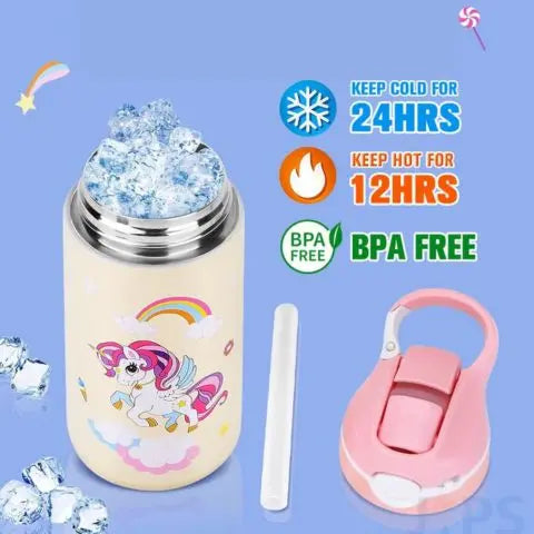 Unicorn Insulated Water Bottle with Straw