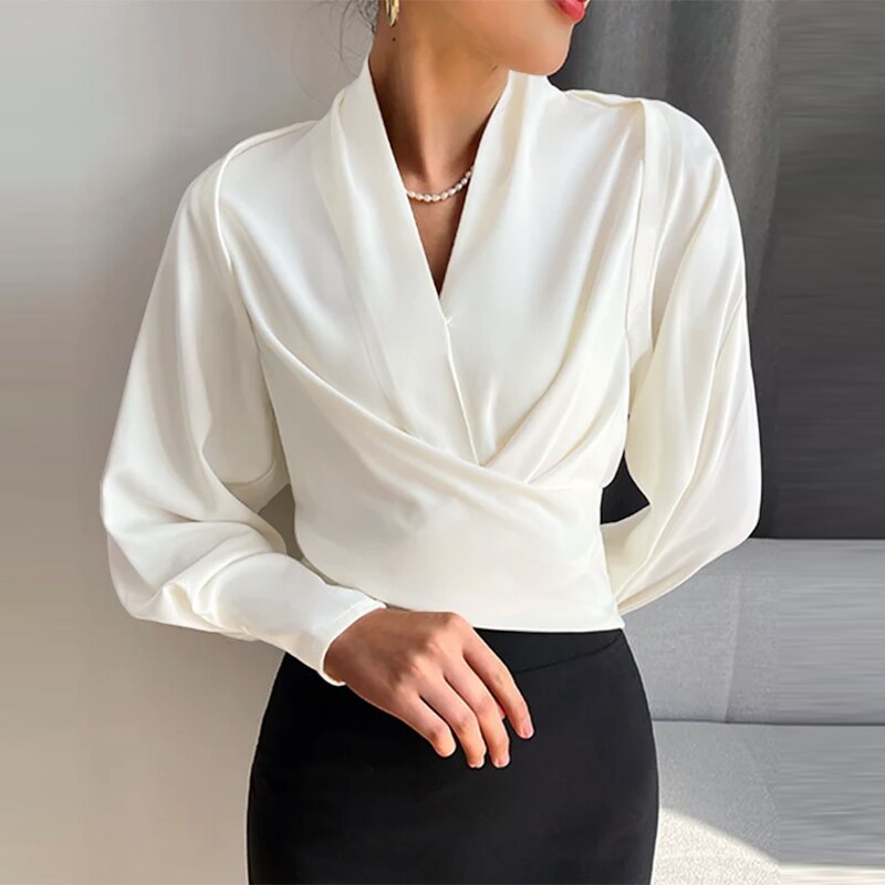 Vesper - Long Sleeve Puff Sleeve V-Neck Wrap Top