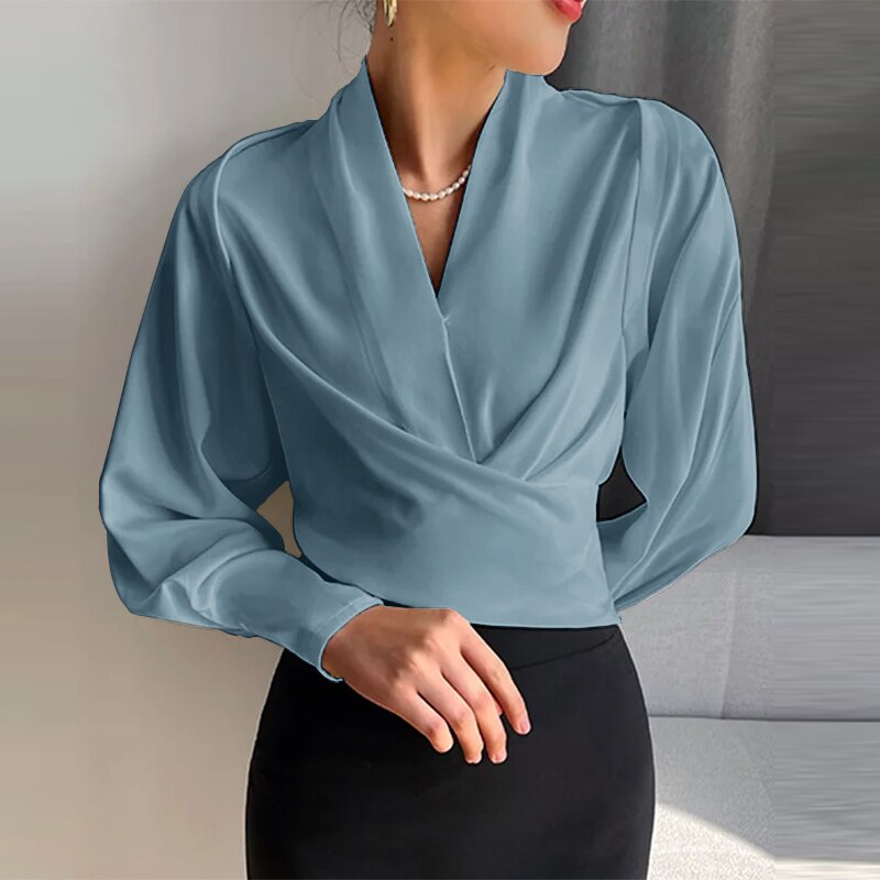 Vesper - Long Sleeve Puff Sleeve V-Neck Wrap Top