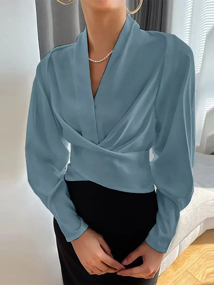 Vesper - Long Sleeve Puff Sleeve V-Neck Wrap Top