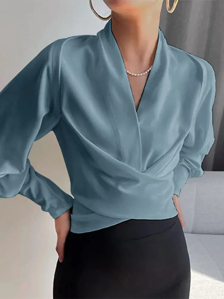 Vesper - Long Sleeve Puff Sleeve V-Neck Wrap Top