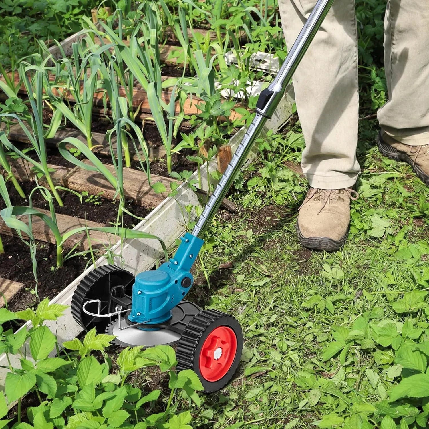 Wireless & Foldable Grass Trimmer 36V – Adjustable Height, Wheels & 3 Blade Types