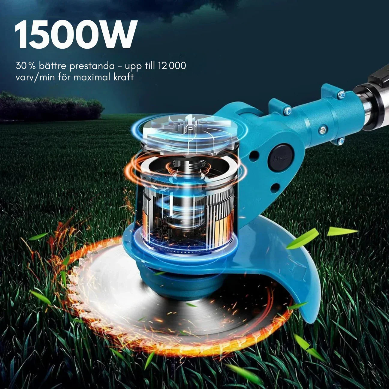 Wireless & Foldable Grass Trimmer 36V – Adjustable Height, Wheels & 3 Blade Types