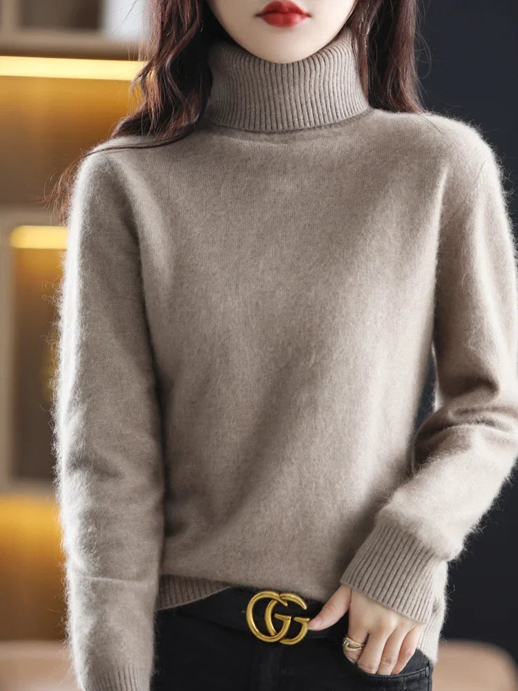 Women's 100% Cashmere Turtleneck Sweater Warm Slim Fit Knit in 23 Colors