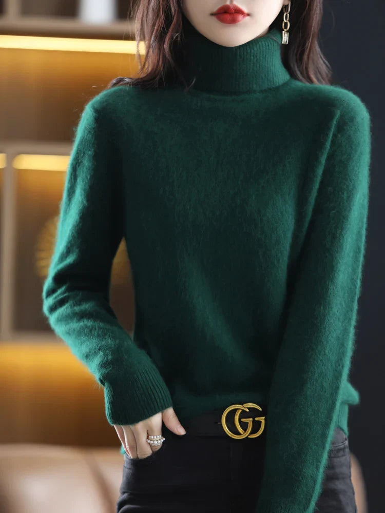 Women's 100% Cashmere Turtleneck Sweater Warm Slim Fit Knit in 23 Colors