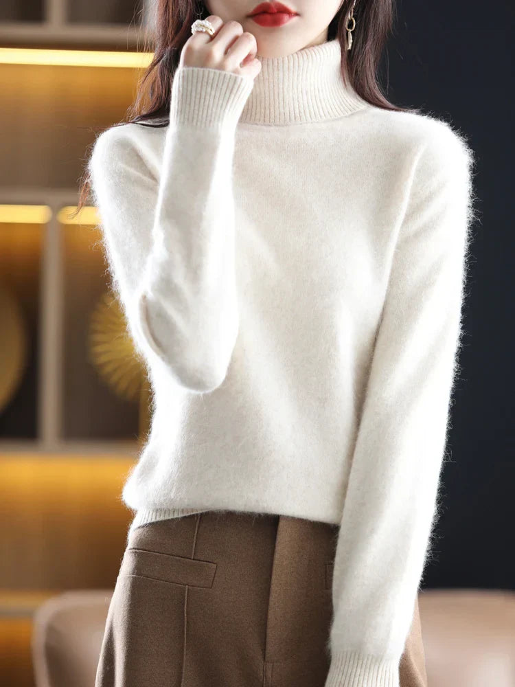 Women's 100% Cashmere Turtleneck Sweater Warm Slim Fit Knit in 23 Colors