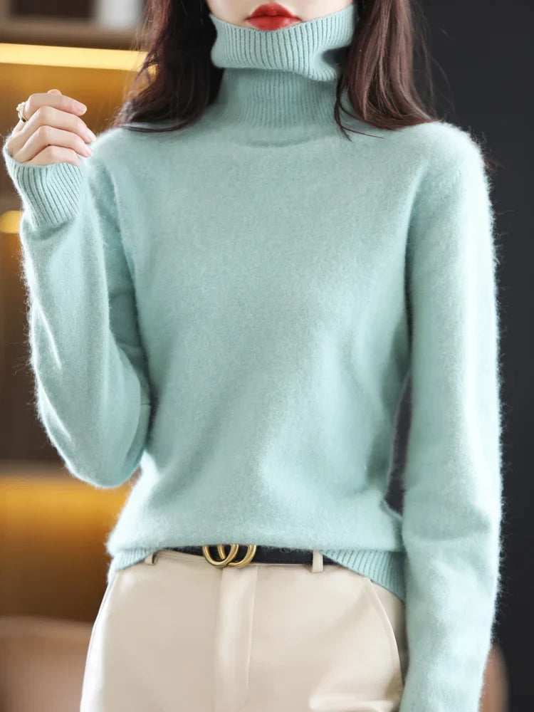 Women's 100% Cashmere Turtleneck Sweater Warm Slim Fit Knit in 23 Colors