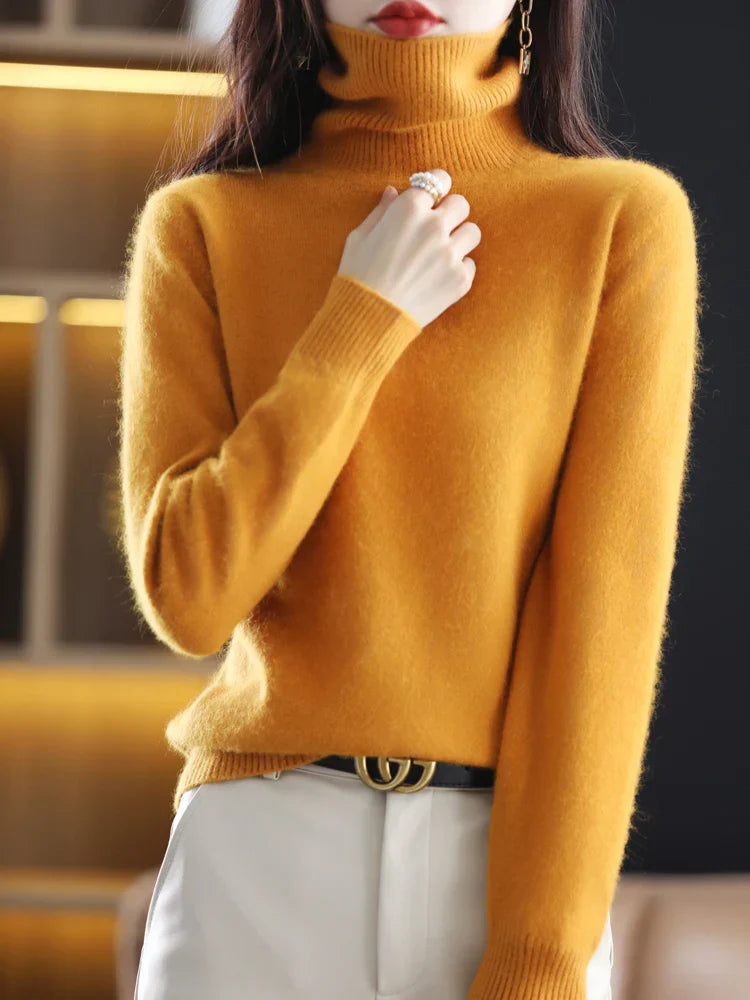Women's 100% Cashmere Turtleneck Sweater Warm Slim Fit Knit in 23 Colors