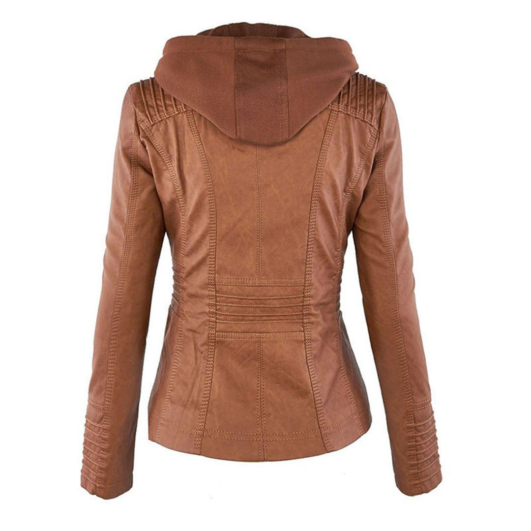 Women's Hooded Leather Jacket - Autumn Edition