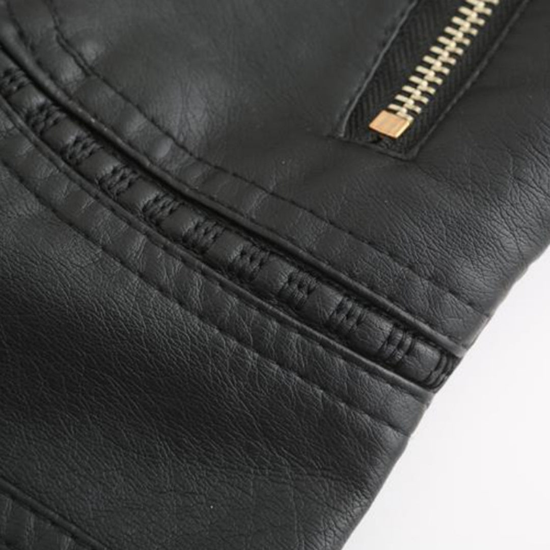 Women's Stand-Up Collar Leather Jacket - Autumn Edition