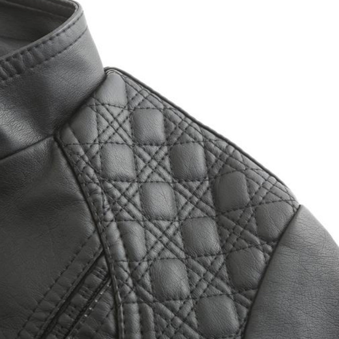 Women's Stand-Up Collar Leather Jacket - Autumn Edition