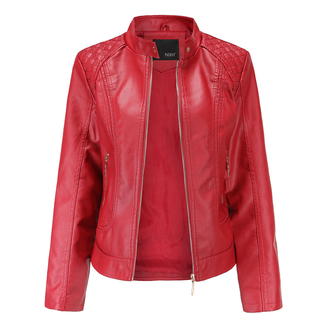 Women's Stand-Up Collar Leather Jacket - Autumn Edition