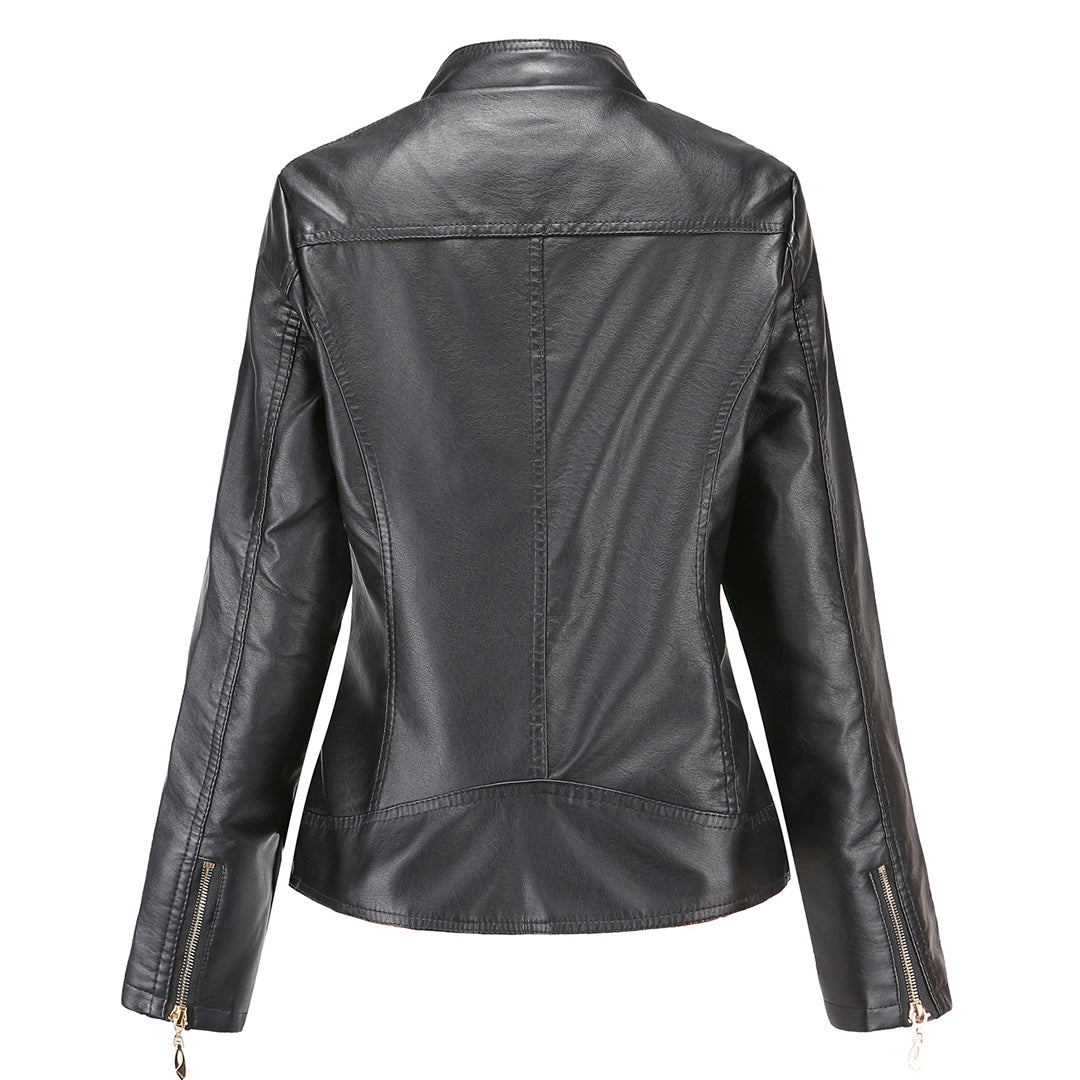 Women's Stand-Up Collar Leather Jacket - Autumn Edition