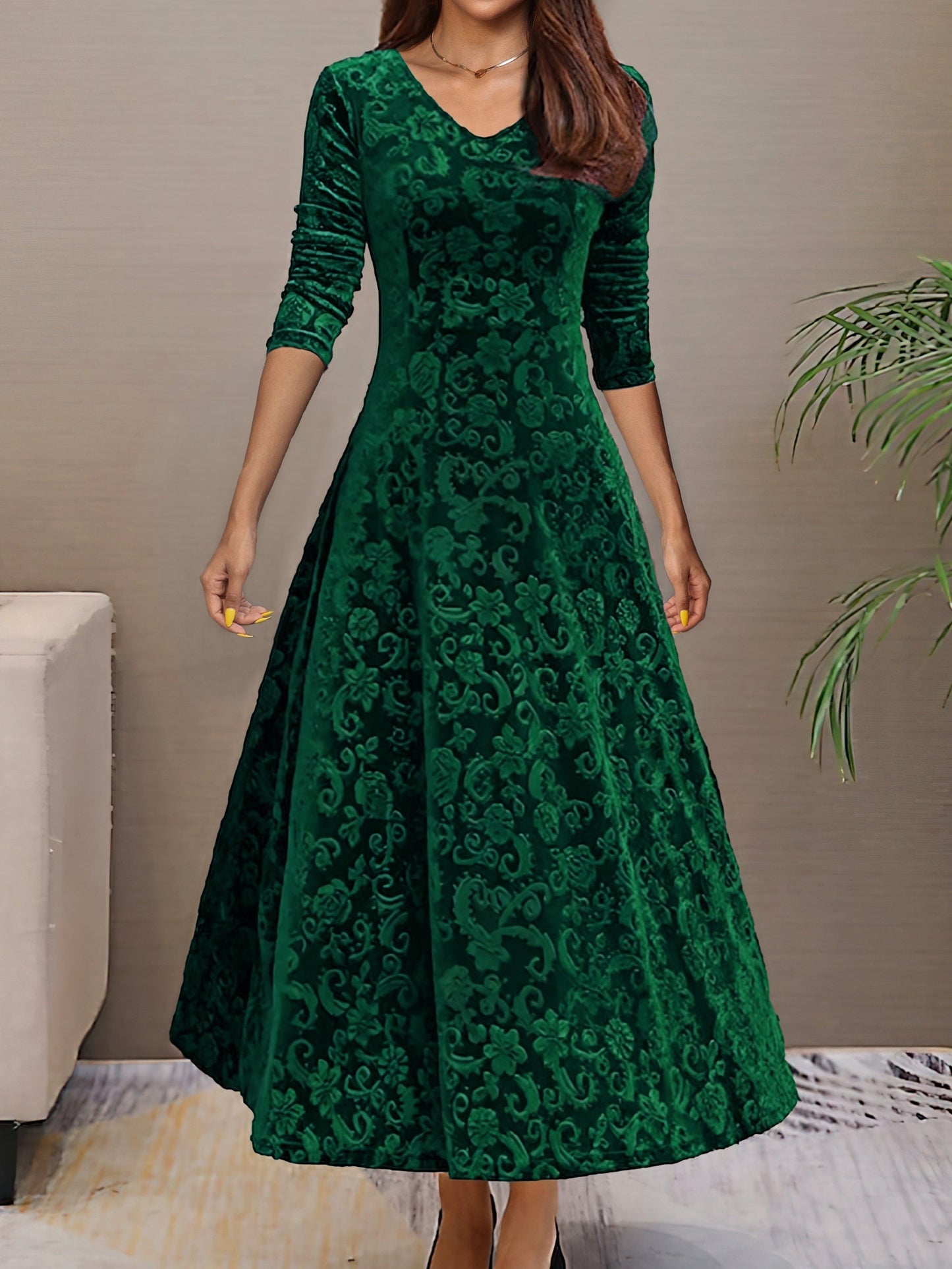 Women's V-neck Velvet Dress - Perfect for Autumn