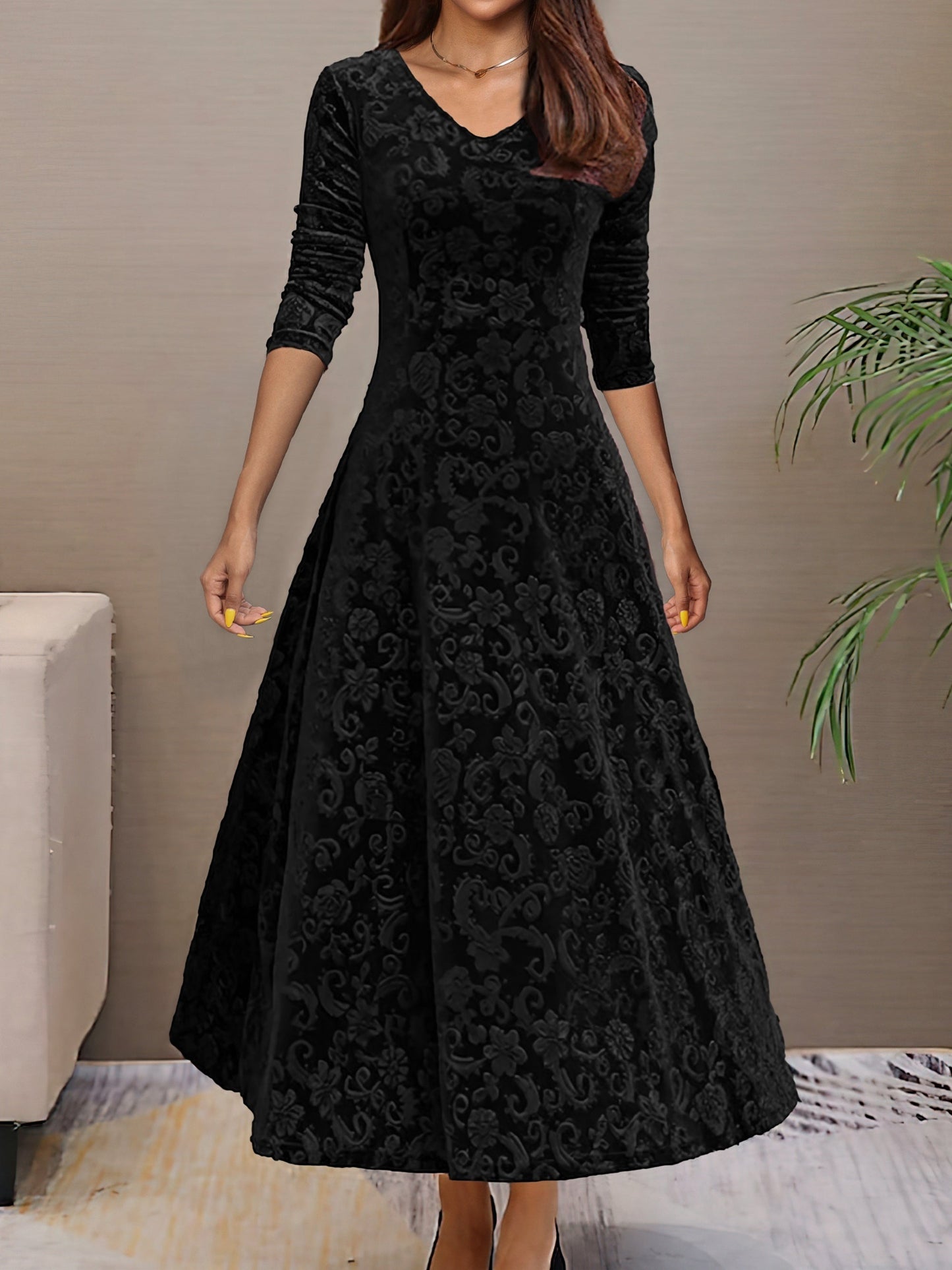 Women's V-neck Velvet Dress - Perfect for Autumn