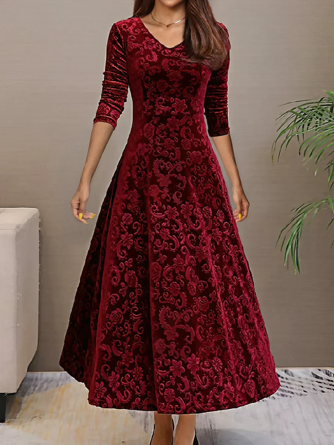 Women's V-neck Velvet Dress - Perfect for Autumn